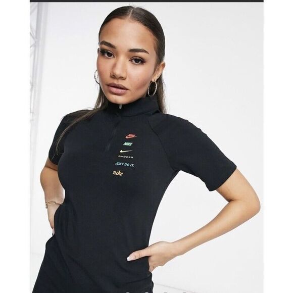 Nike CU5674-010 Womens Sz Small Black/Multi 1/4 Zip Sportswear Swoosh Dress NWOT - Picture 7 of 16